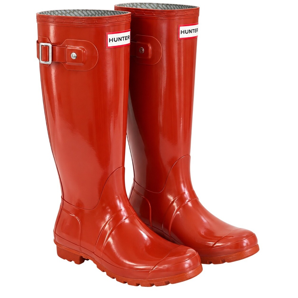 Hunter Original Tall Gloss Rain Boots Clementine Orange Red Women's Size 7